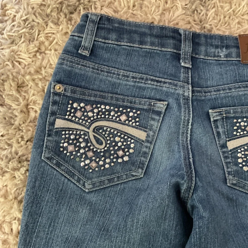 Justice Girls Simply Low Slim Jeans Medium Wash Rhinestone Studded Size 10S